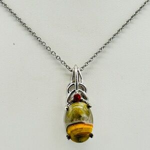 Bumblebee Jasper and Garnet Pendant; 925 Sterling Silver